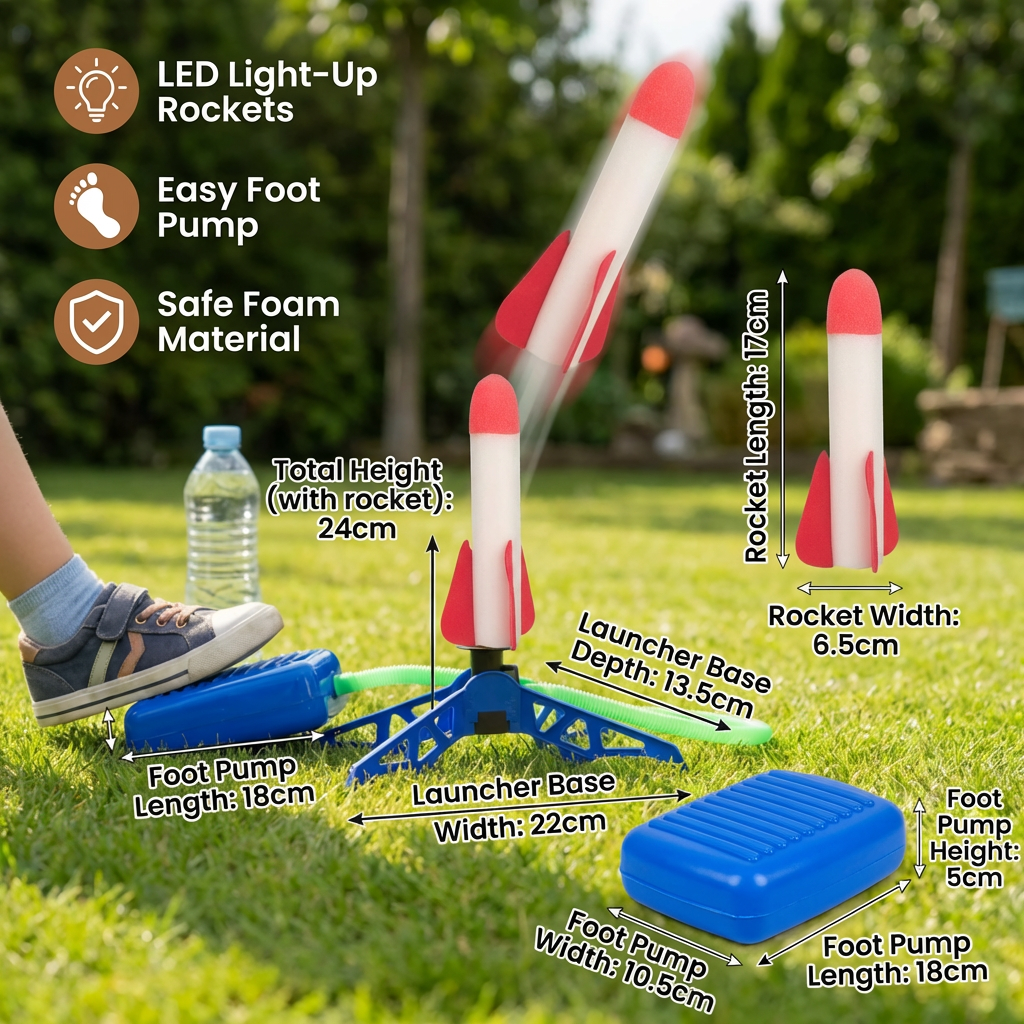 Kids Rocket Launcher with Foot Pump – Lightning Air-Powered Outdoor Toy