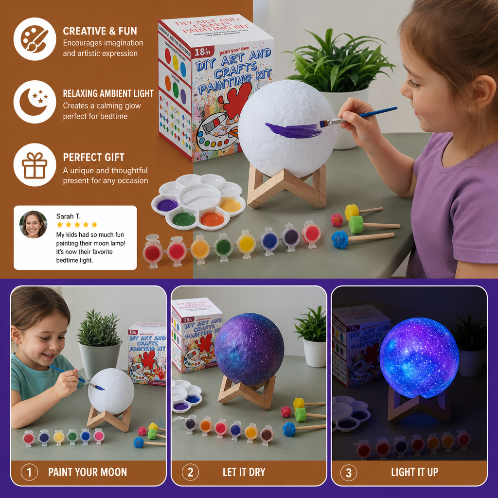 DIY Paint Your Own Moon Lamp Kit for Kids – Creative Space Night Light