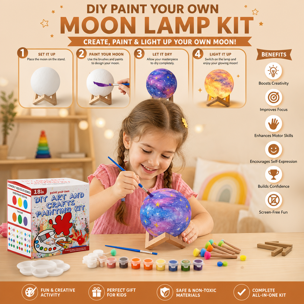 DIY Paint Your Own Moon Lamp Kit for Kids – Creative Space Night Light