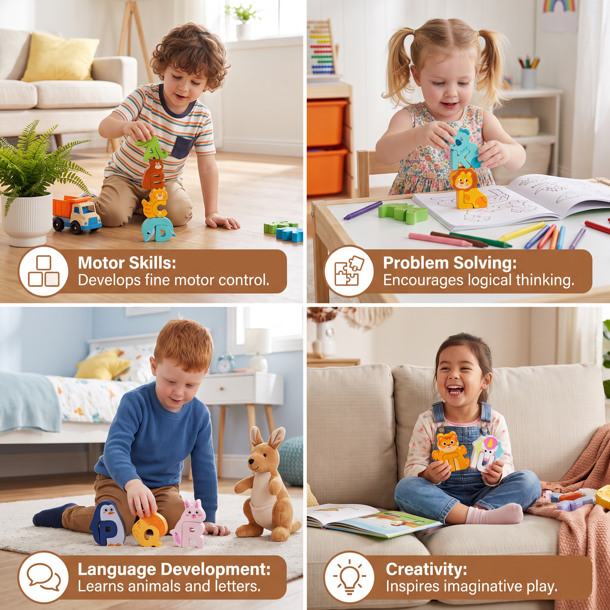 52-teiliges Montessori-3D-Alphabet-Bausteinset