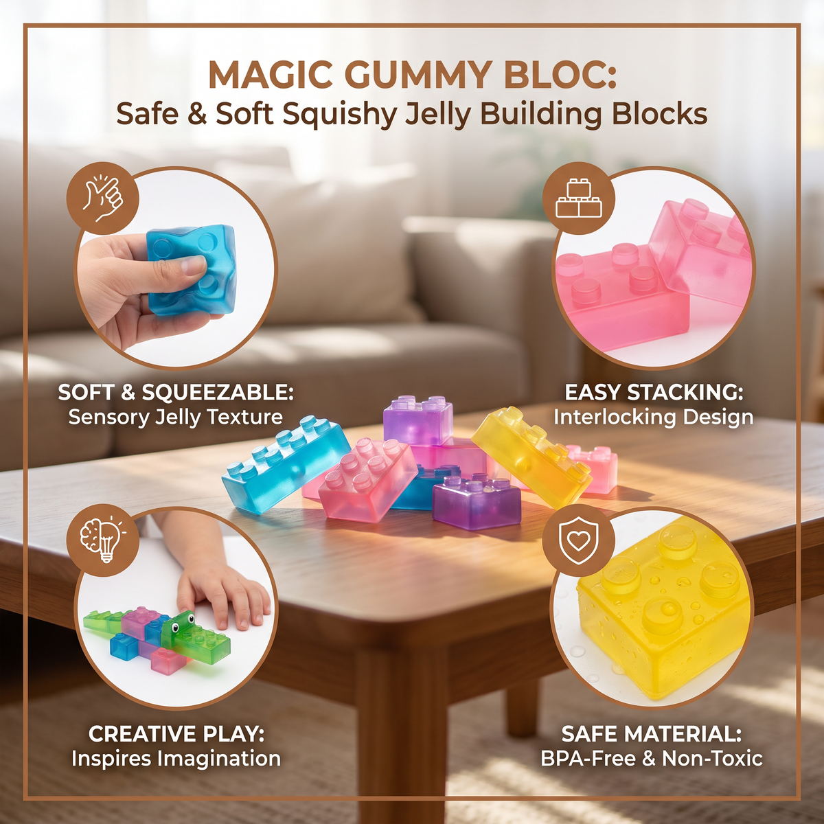 Safe & Soft Squishy Jelly Building Blocks for Kids