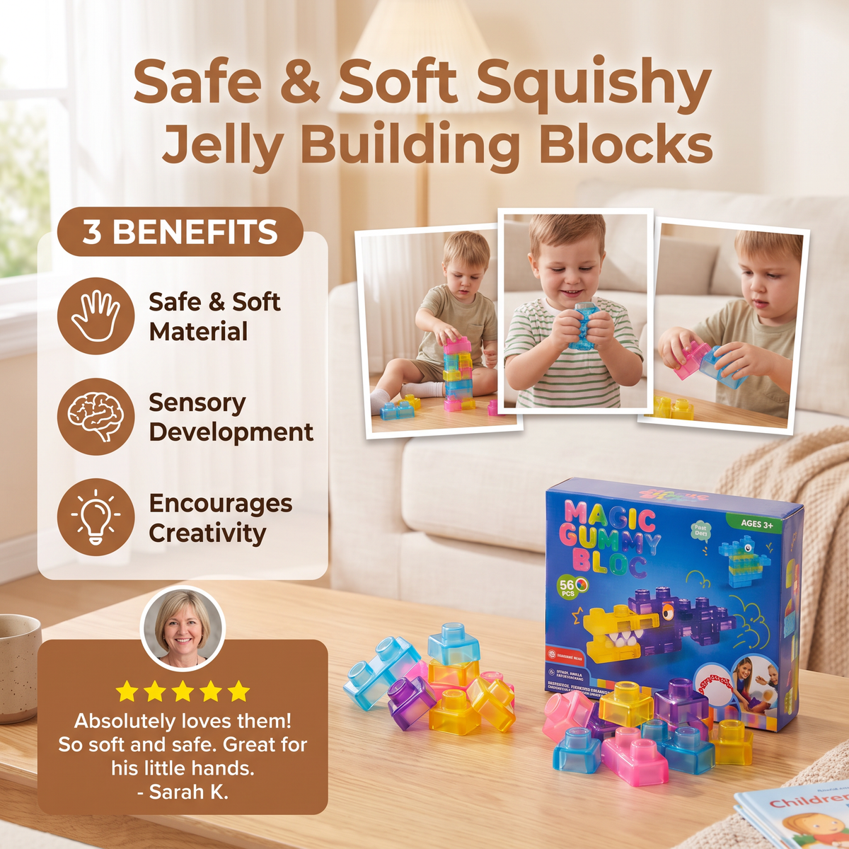 Safe & Soft Squishy Jelly Building Blocks for Kids