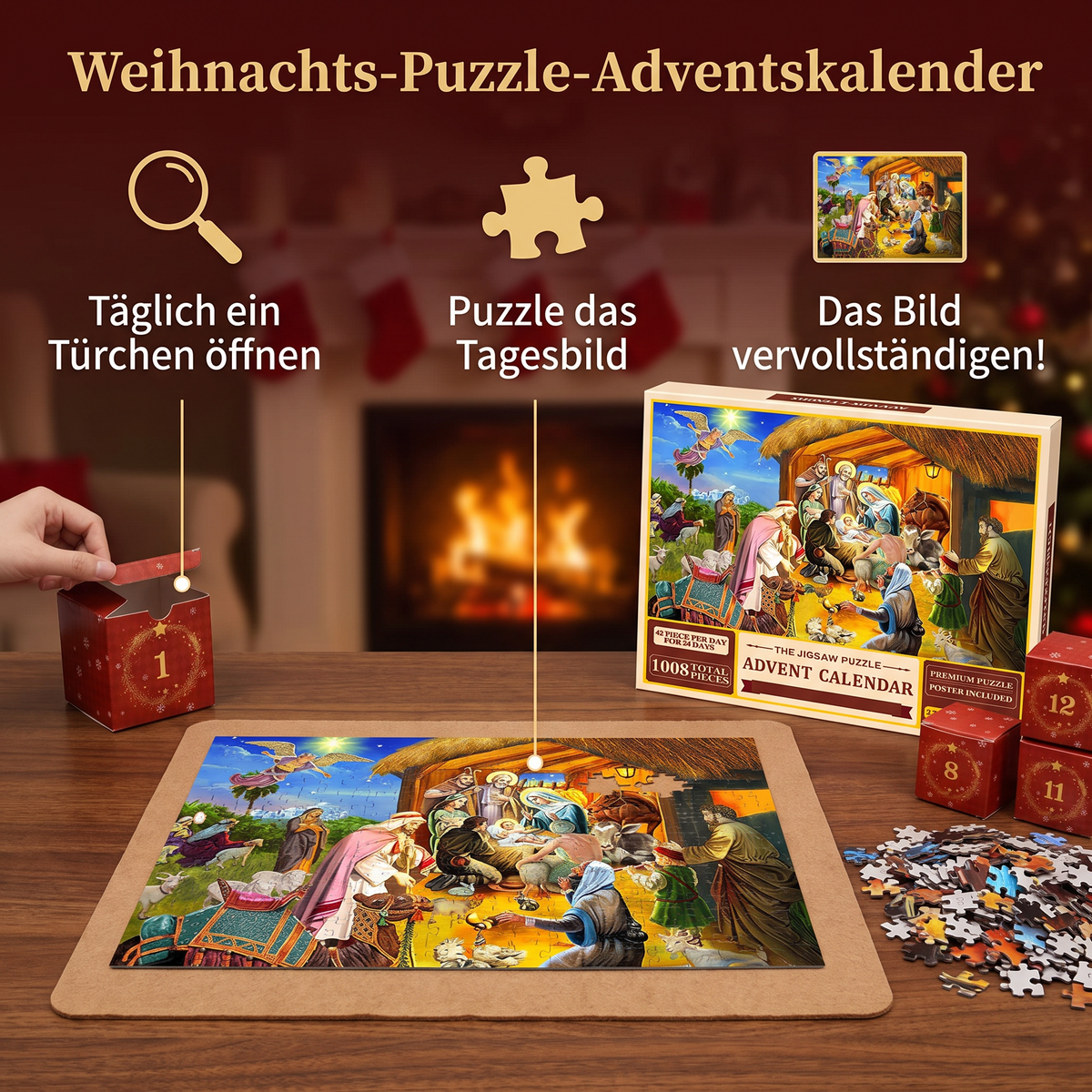 Christmas Jigsaw Puzzle Advent Calendar – 1008-Piece 24-Day Countdown Puzzle Set