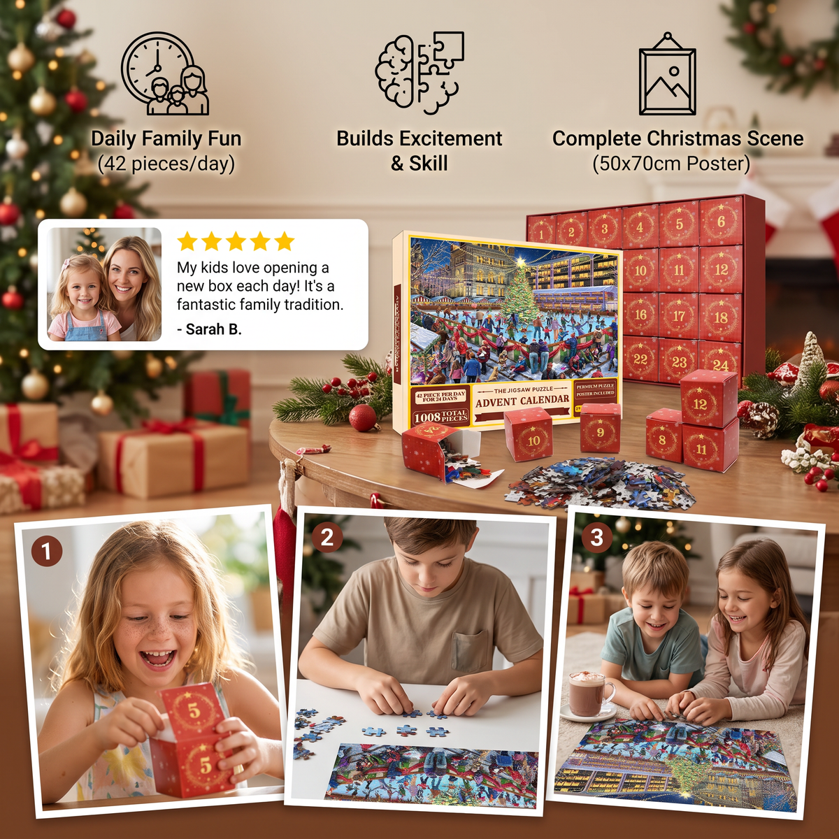 Christmas Jigsaw Puzzle Advent Calendar – 1008-Piece 24-Day Countdown Puzzle Set