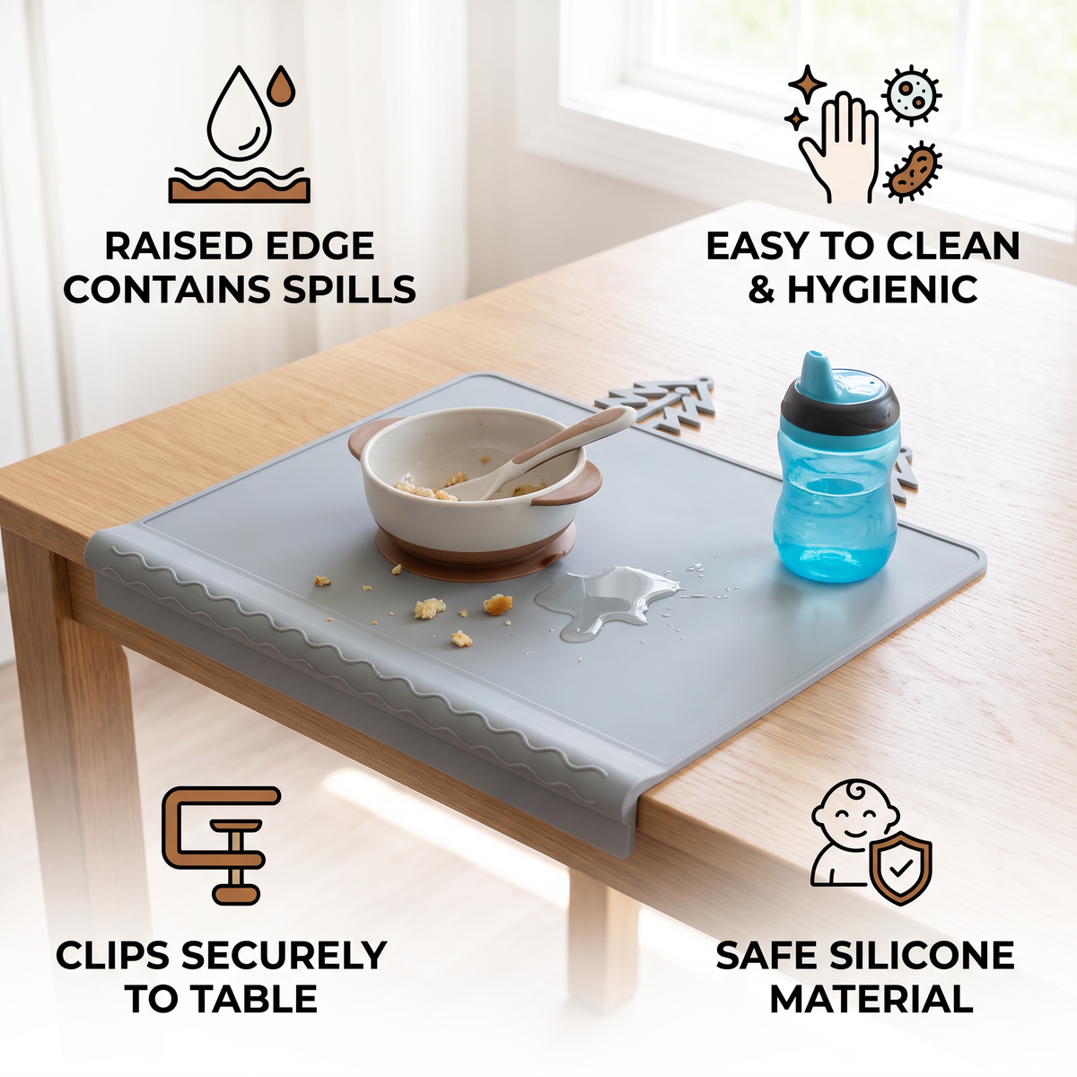 BabySafe Practical & Hygienic Silicone Baby Placemat with Raised Edge