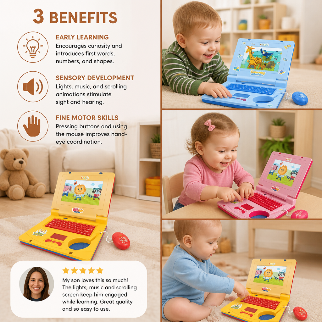 Kids’ Interactive Laptop with Lights, Music & Scrolling Screen