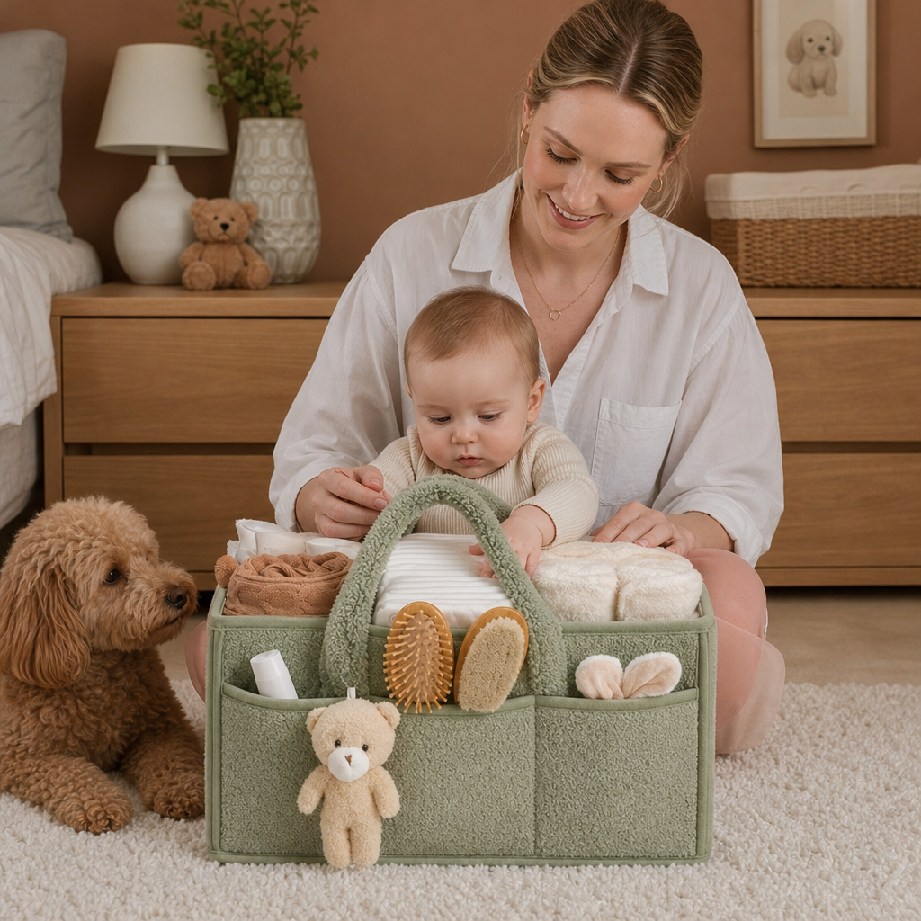 Plush Sherpa Baby Diaper Caddy – Storage Basket for Nursery & Changing Table