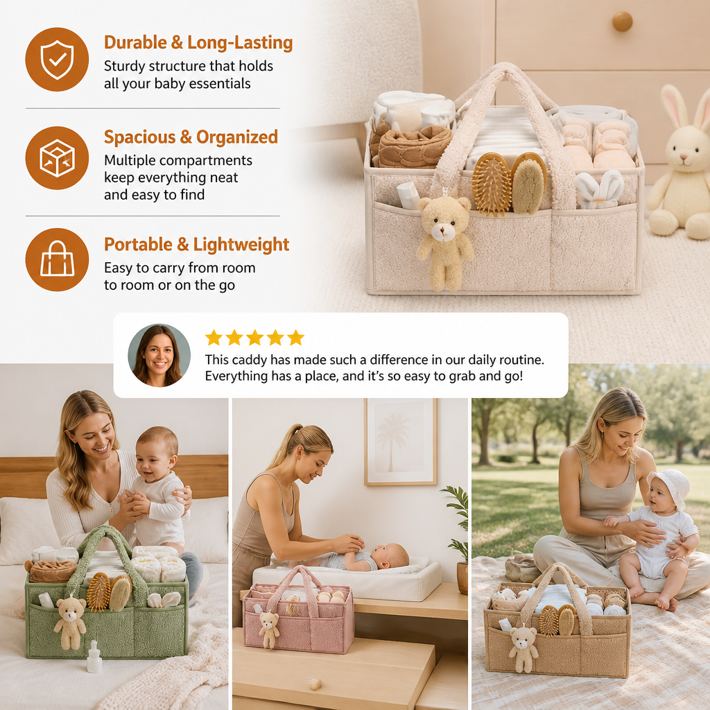 Plush Sherpa Baby Diaper Caddy – Storage Basket for Nursery & Changing Table