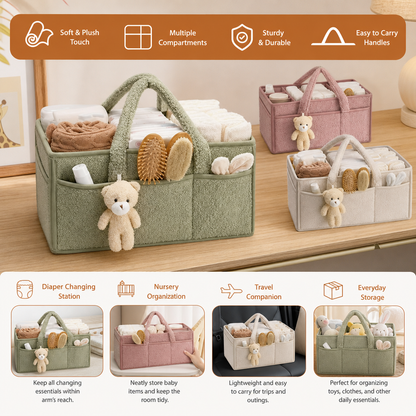 Plush Sherpa Baby Diaper Caddy – Storage Basket for Nursery & Changing Table
