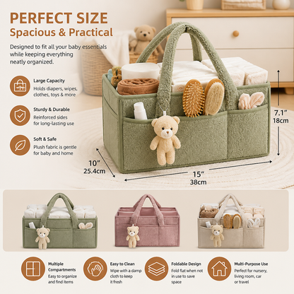 Plush Sherpa Baby Diaper Caddy – Storage Basket for Nursery & Changing Table