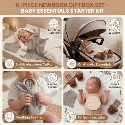 6-Piece Newborn Gift Box Set – Baby Essentials Starter Kit