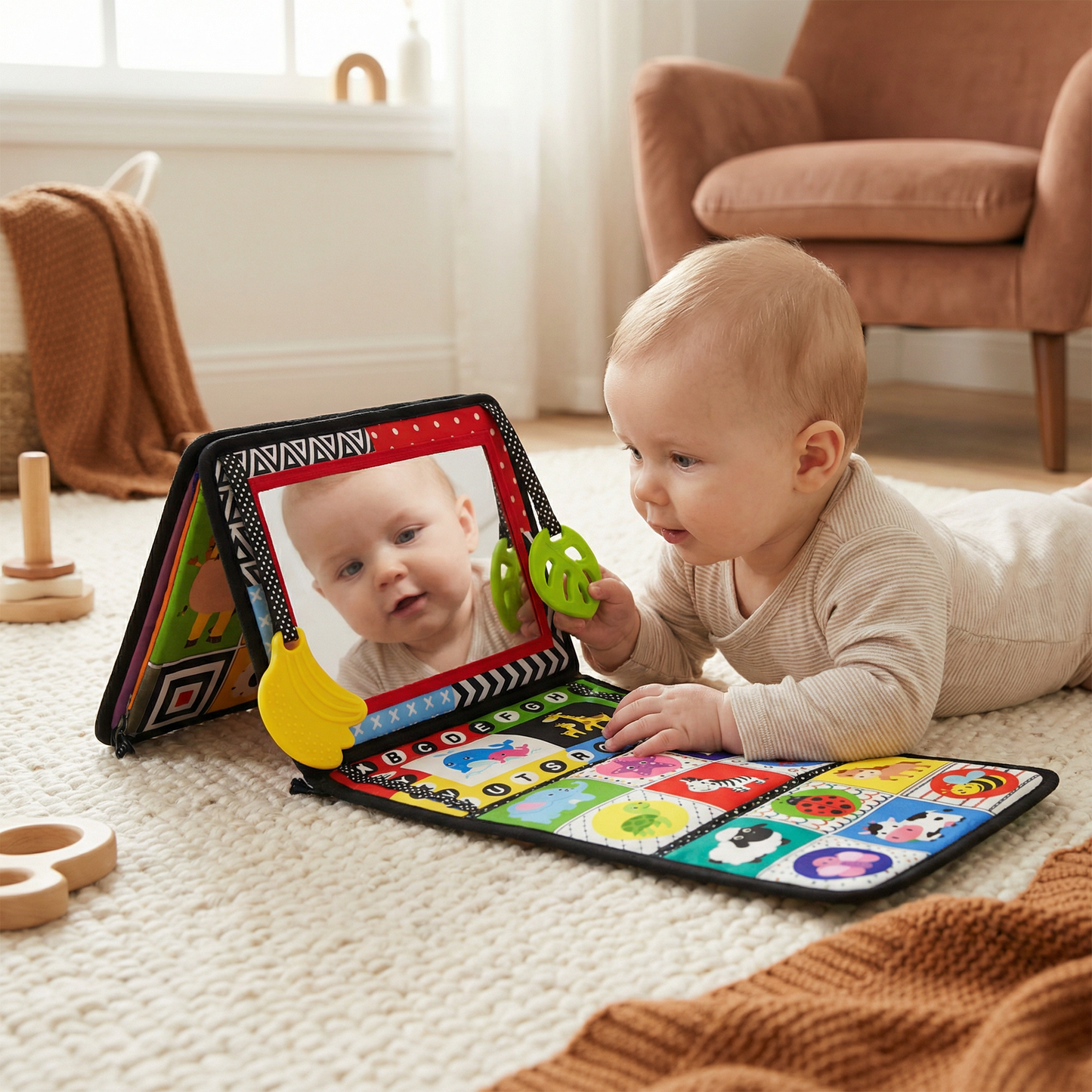 Interactive Baby Mirror Book – Foldable & Washable Soft Cloth Toy