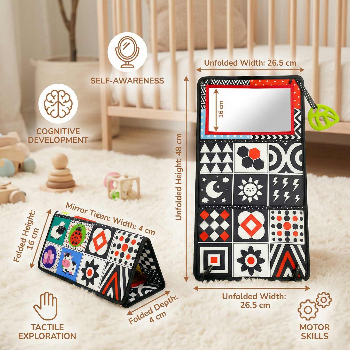 Interactive Baby Mirror Book – Foldable & Washable Soft Cloth Toy