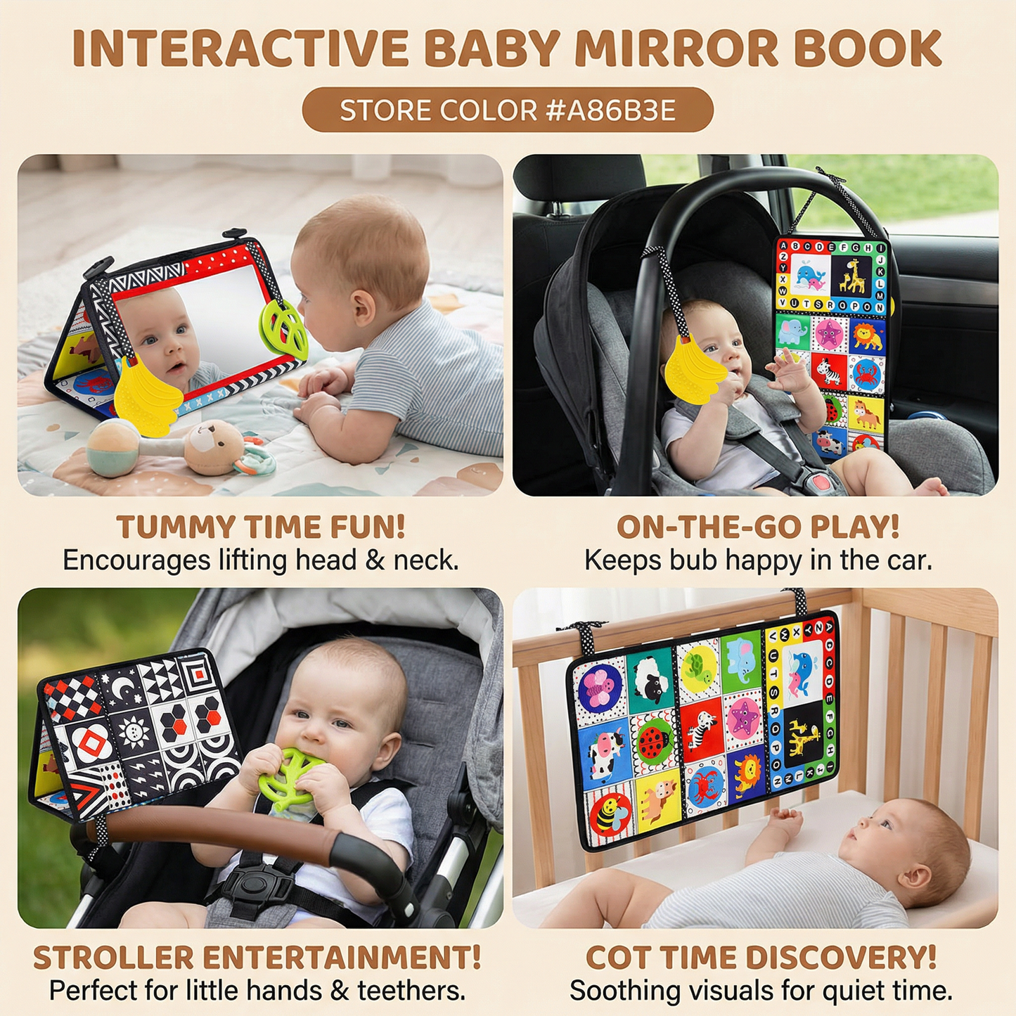 Interactive Baby Mirror Book – Foldable & Washable Soft Cloth Toy