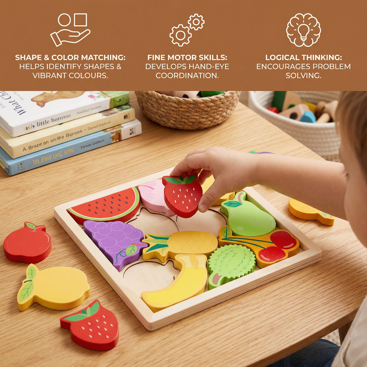 Wooden Learning Puzzle for Kids – Shape & Color Matching, Fine Motor Skills Toy