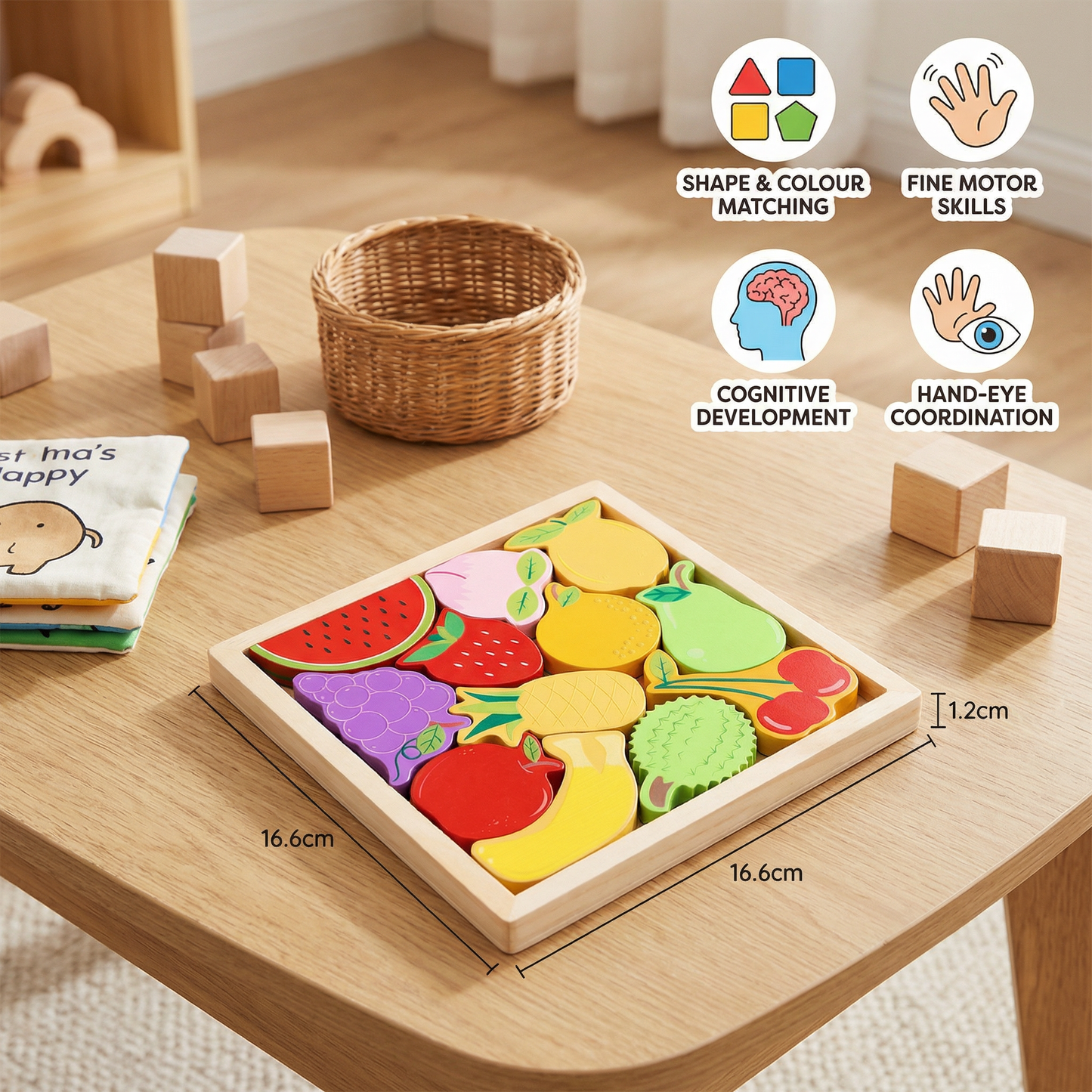 Wooden Learning Puzzle for Kids – Shape & Color Matching, Fine Motor Skills Toy