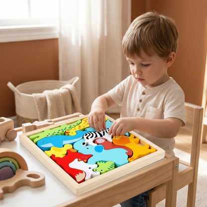 Wooden Learning Puzzle for Kids – Shape & Color Matching, Fine Motor Skills Toy