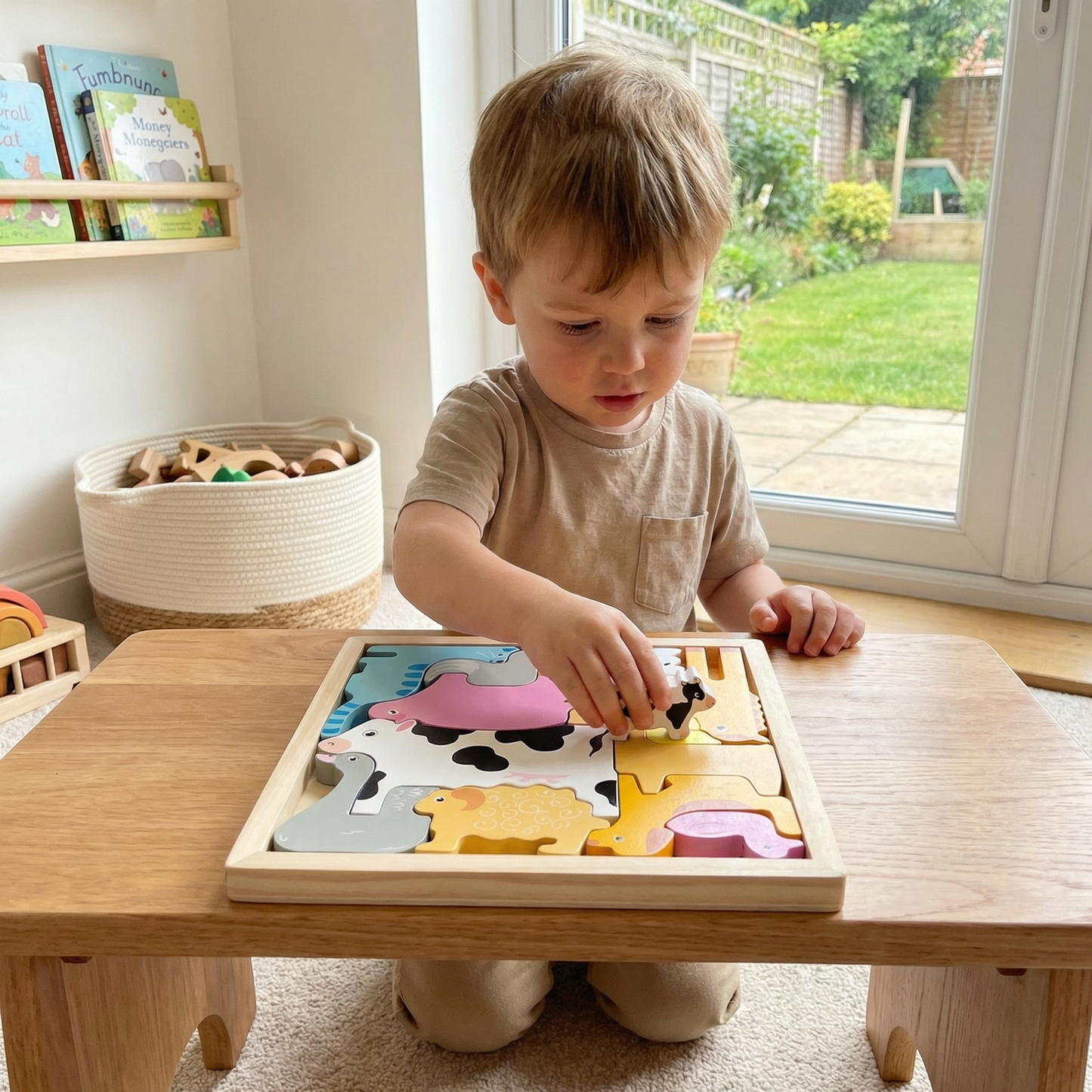 Wooden Learning Puzzle for Kids – Shape & Color Matching, Fine Motor Skills Toy
