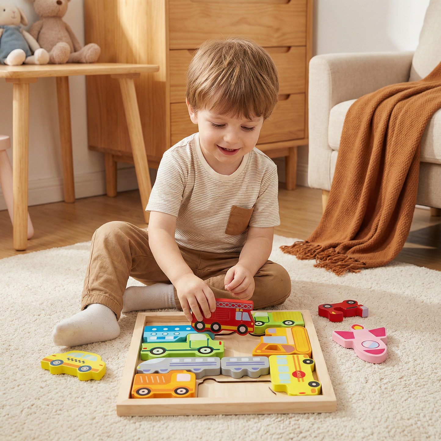 Wooden Learning Puzzle for Kids – Shape & Color Matching, Fine Motor Skills Toy