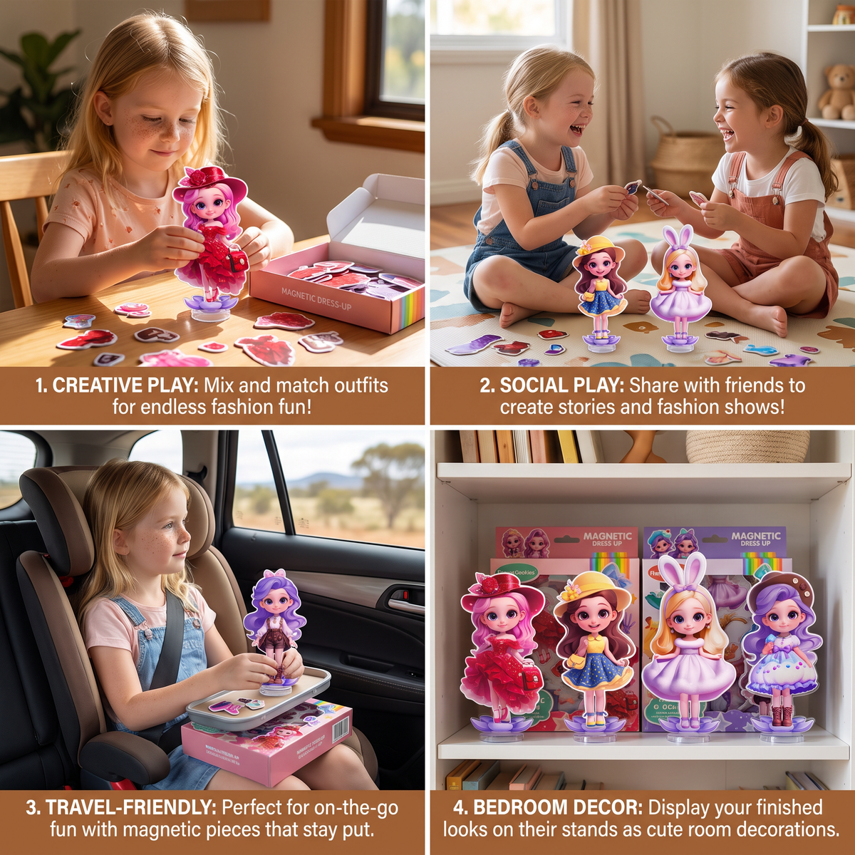 Magnetic Dress-Up Doll Set with Interchangeable Outfits