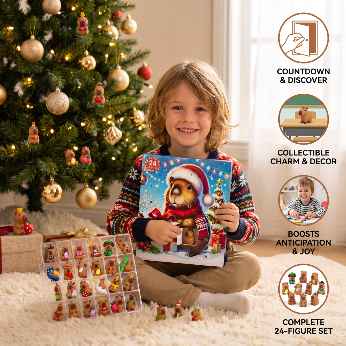 24-Day Capybara Christmas Advent Calendar - 24 Cute Mini Figures