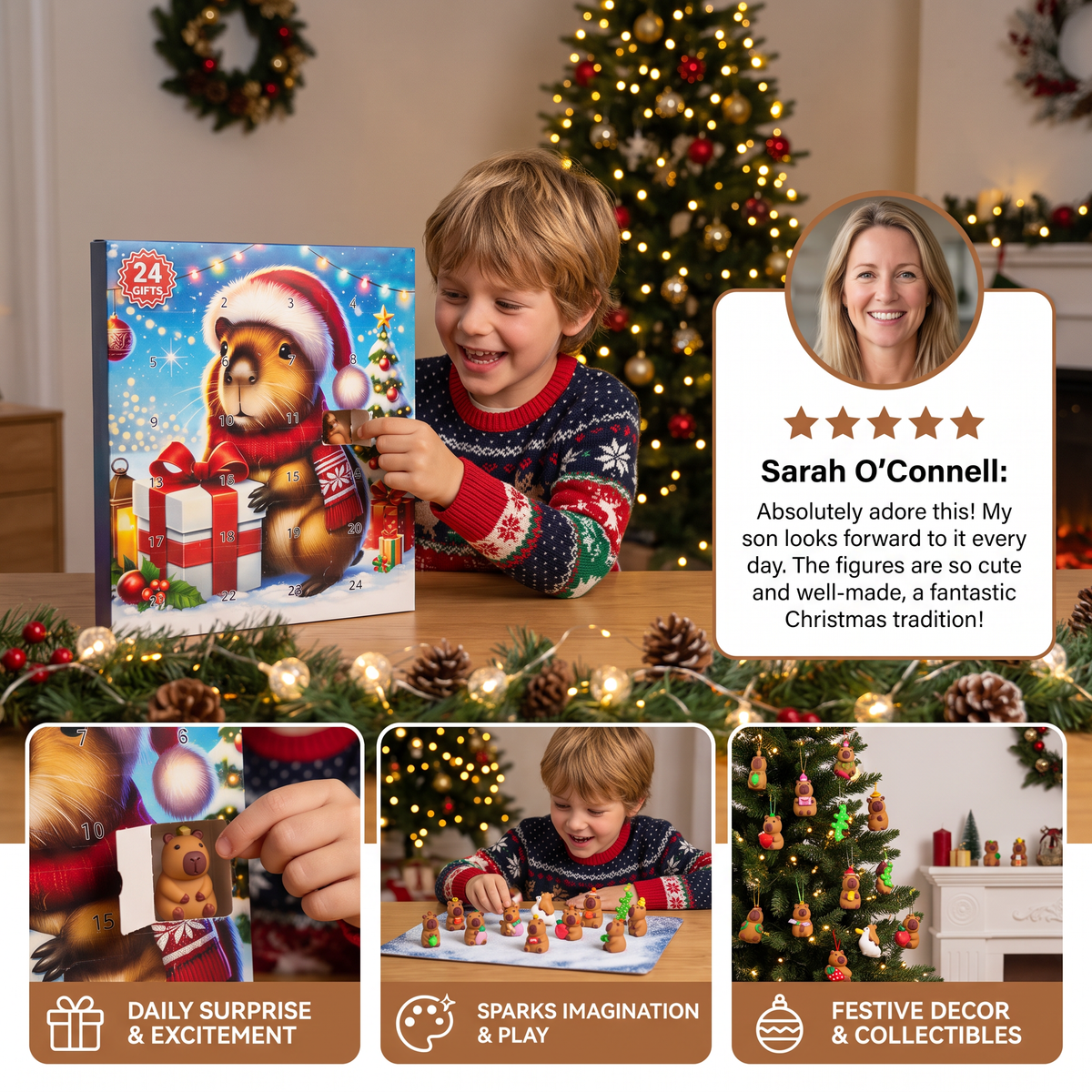 24-Day Capybara Christmas Advent Calendar - 24 Cute Mini Figures
