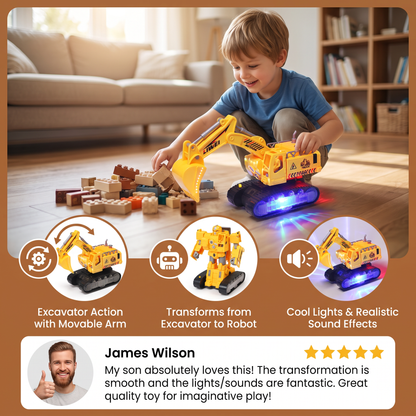Electric Transforming Robot Excavator Toy with Lights & Sounds
