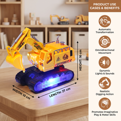 Electric Transforming Robot Excavator Toy with Lights & Sounds