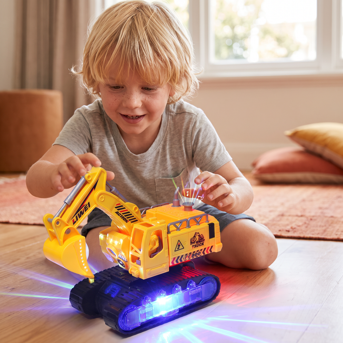 Electric Transforming Robot Excavator Toy with Lights & Sounds