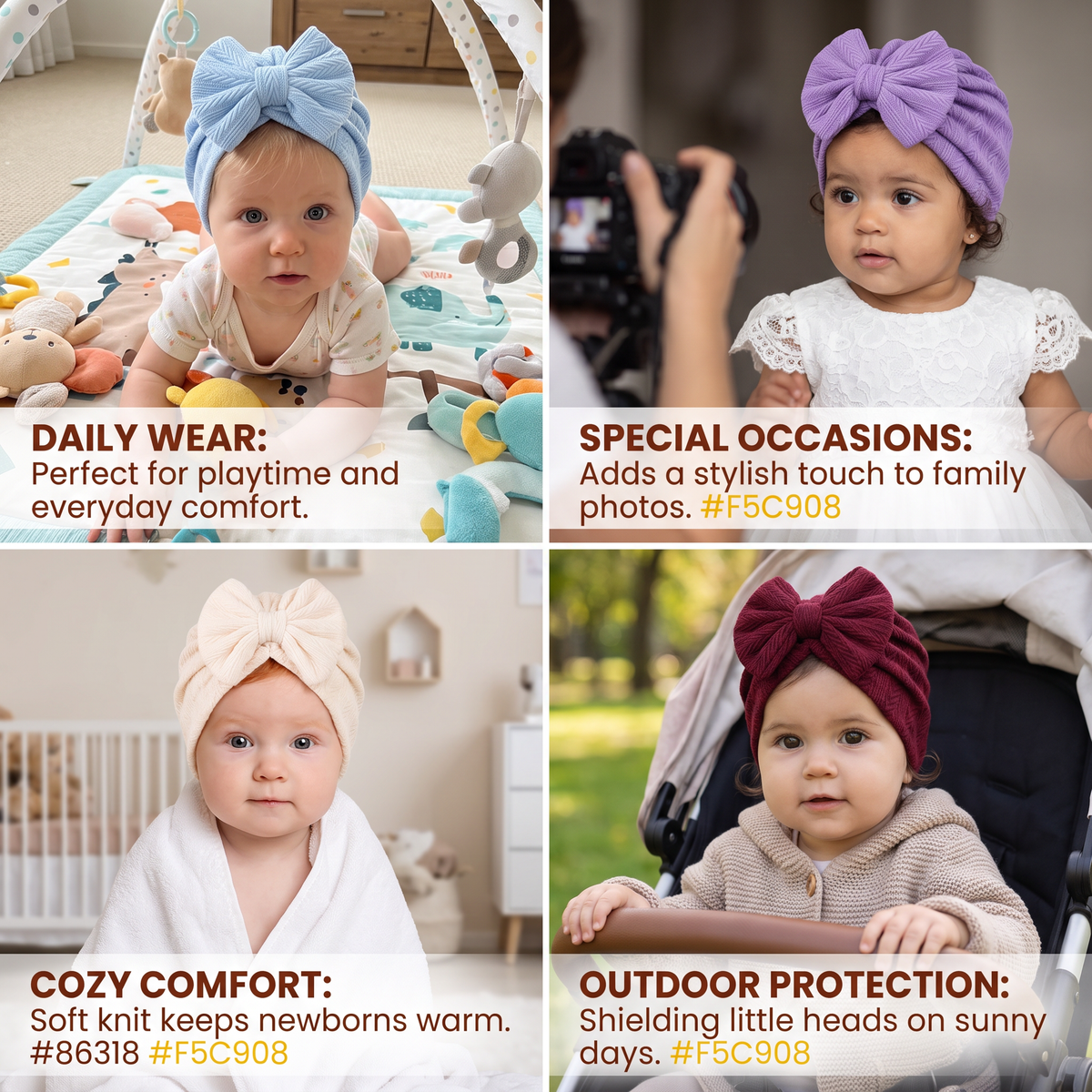 Ruched Baby Turban with Bow – Soft Knit Newborn Hat
