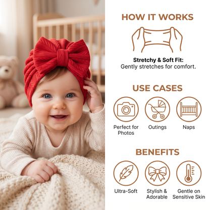 Ruched Baby Turban with Bow – Soft Knit Newborn Hat