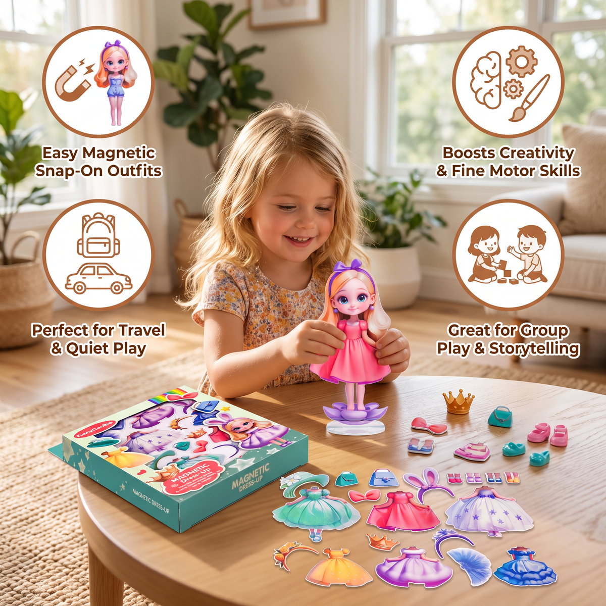 Magnetic Dress-Up Doll Set with Interchangeable Outfits