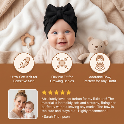 Ruched Baby Turban with Bow – Soft Knit Newborn Hat