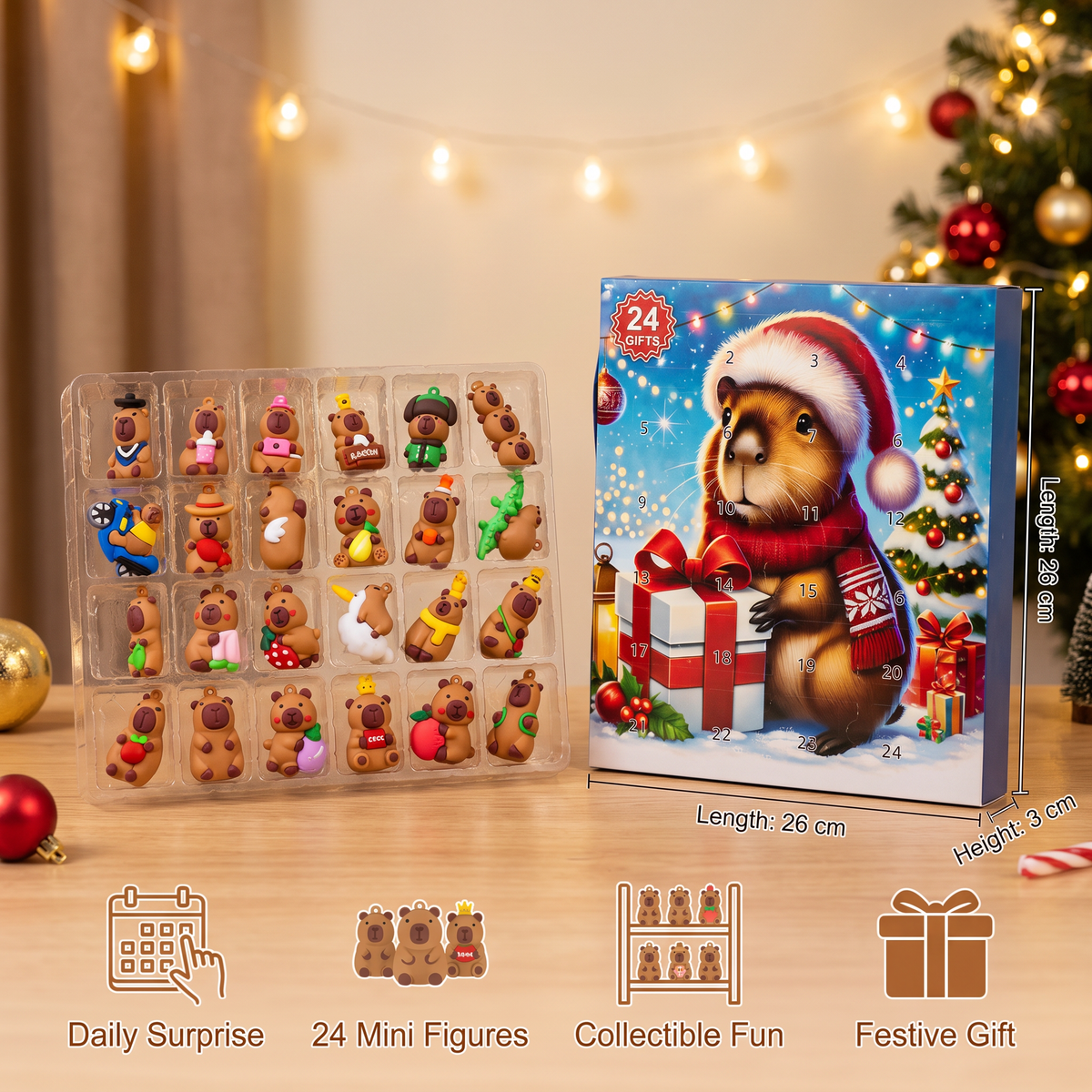 24-Day Capybara Christmas Advent Calendar - 24 Cute Mini Figures