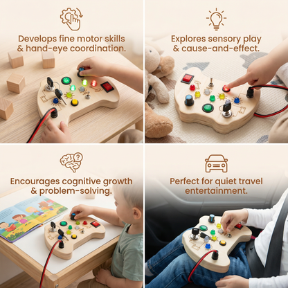 Wooden LED Busy Board Controller – Montessori Sensory Learning Toy for Motor Skills