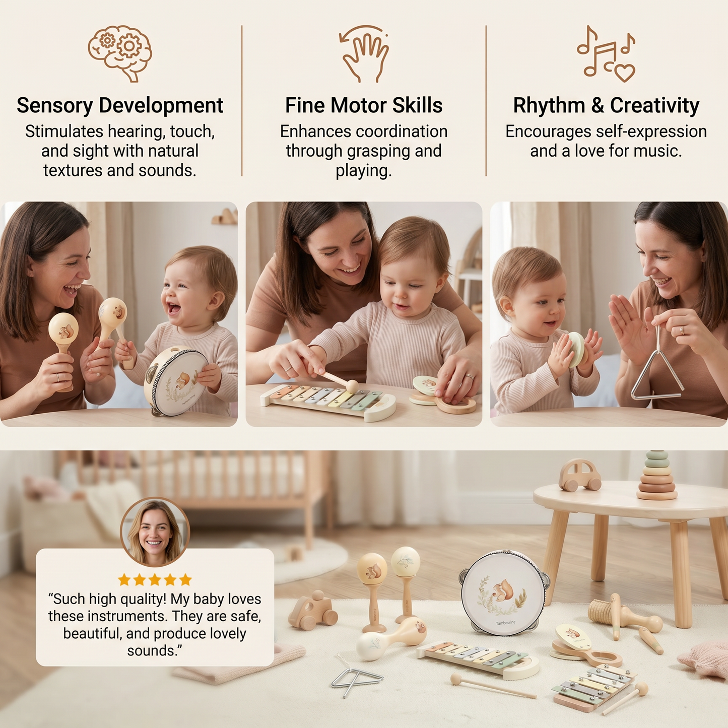 Montessori Wooden Musical Instruments Set for Babies – Sensory Learning Toy