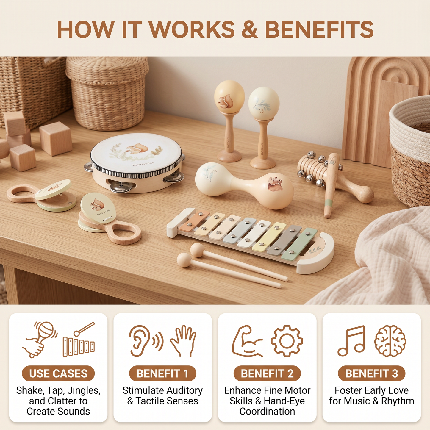 Montessori Wooden Musical Instruments Set for Babies – Sensory Learning Toy