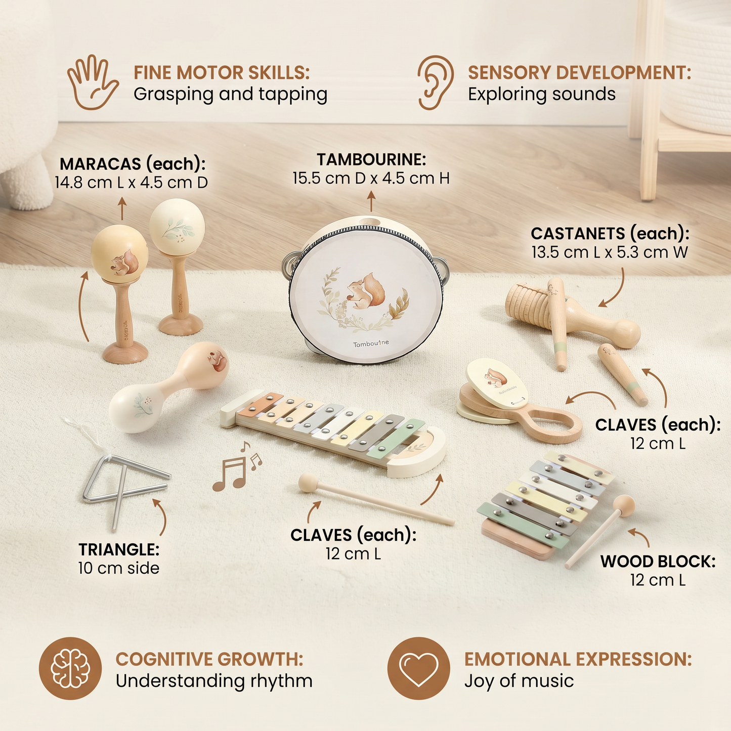 Montessori Wooden Musical Instruments Set for Babies – Sensory Learning Toy