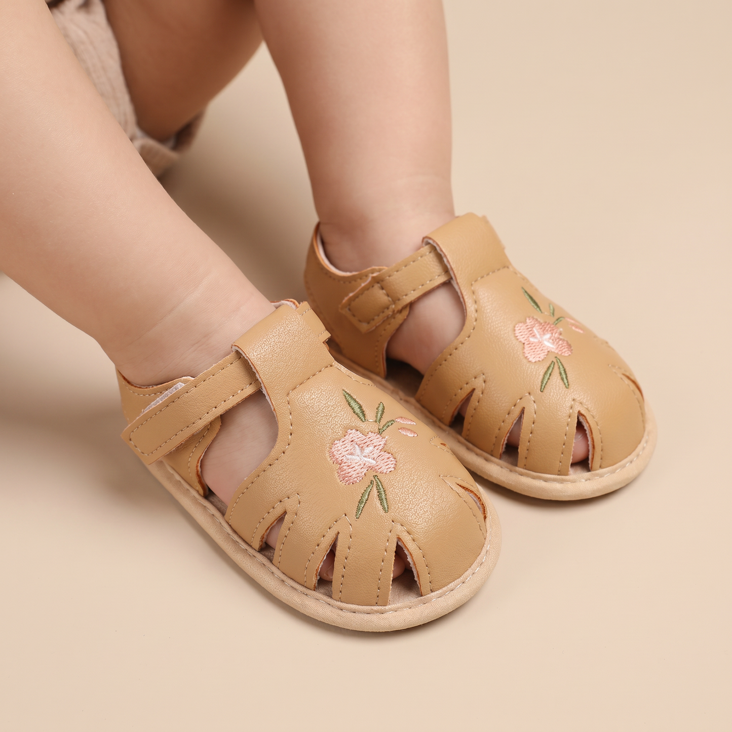 Caged Embroidered Flower Sandals