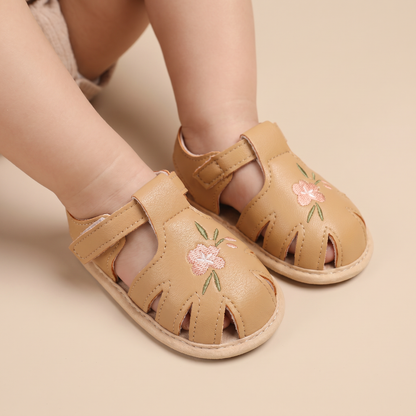 Caged Embroidered Flower Sandals