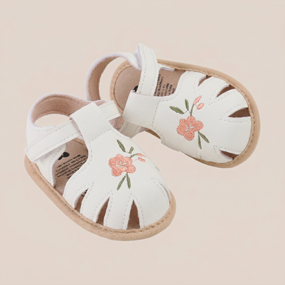 Caged Embroidered Flower Sandals