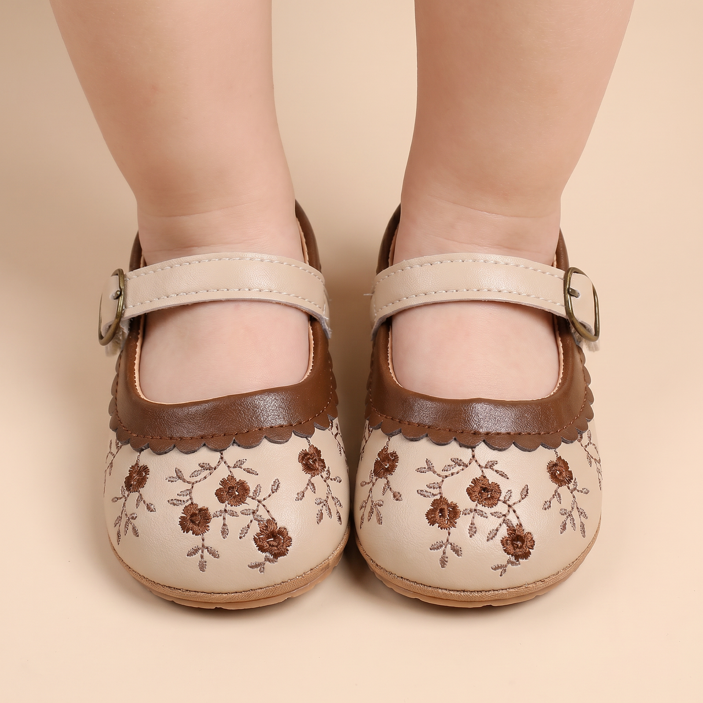 Two-Tone Floral Embroidered Mary Jane