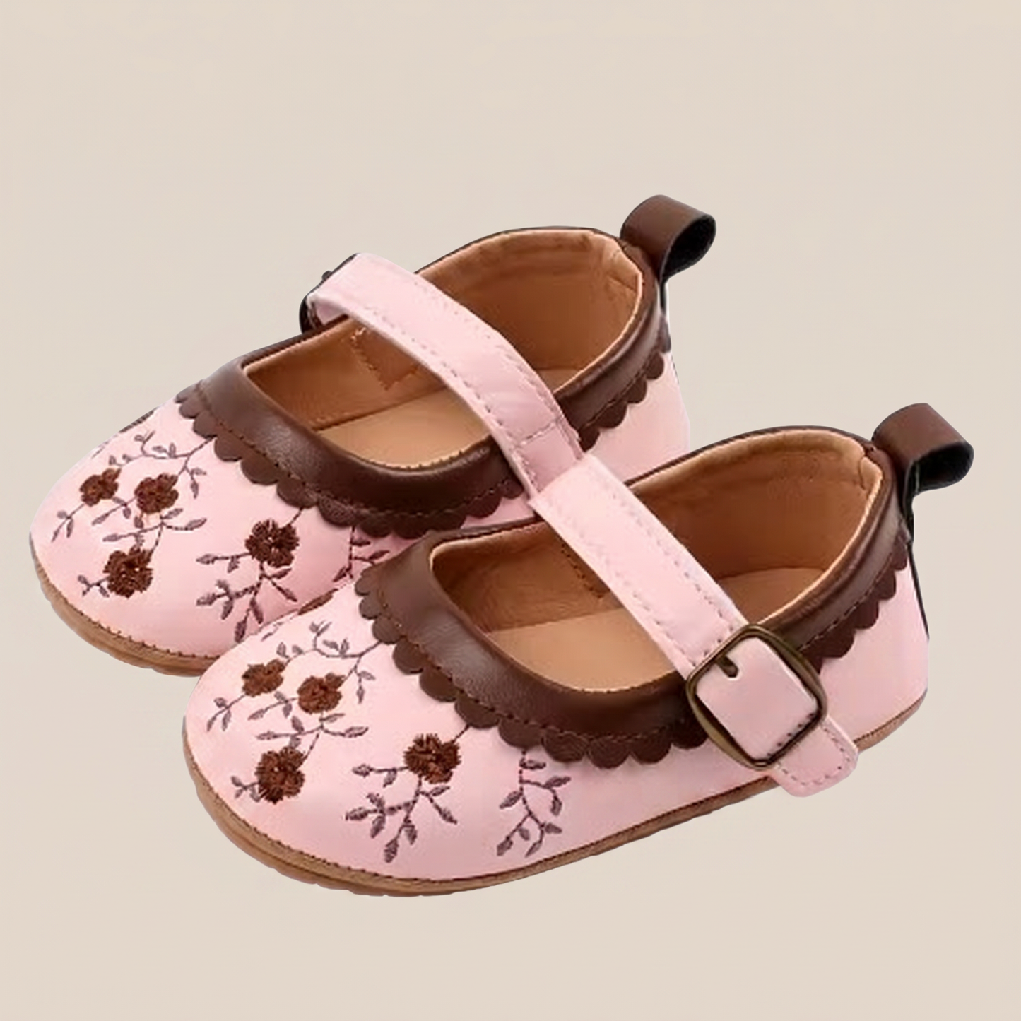 Two-Tone Floral Embroidered Mary Jane