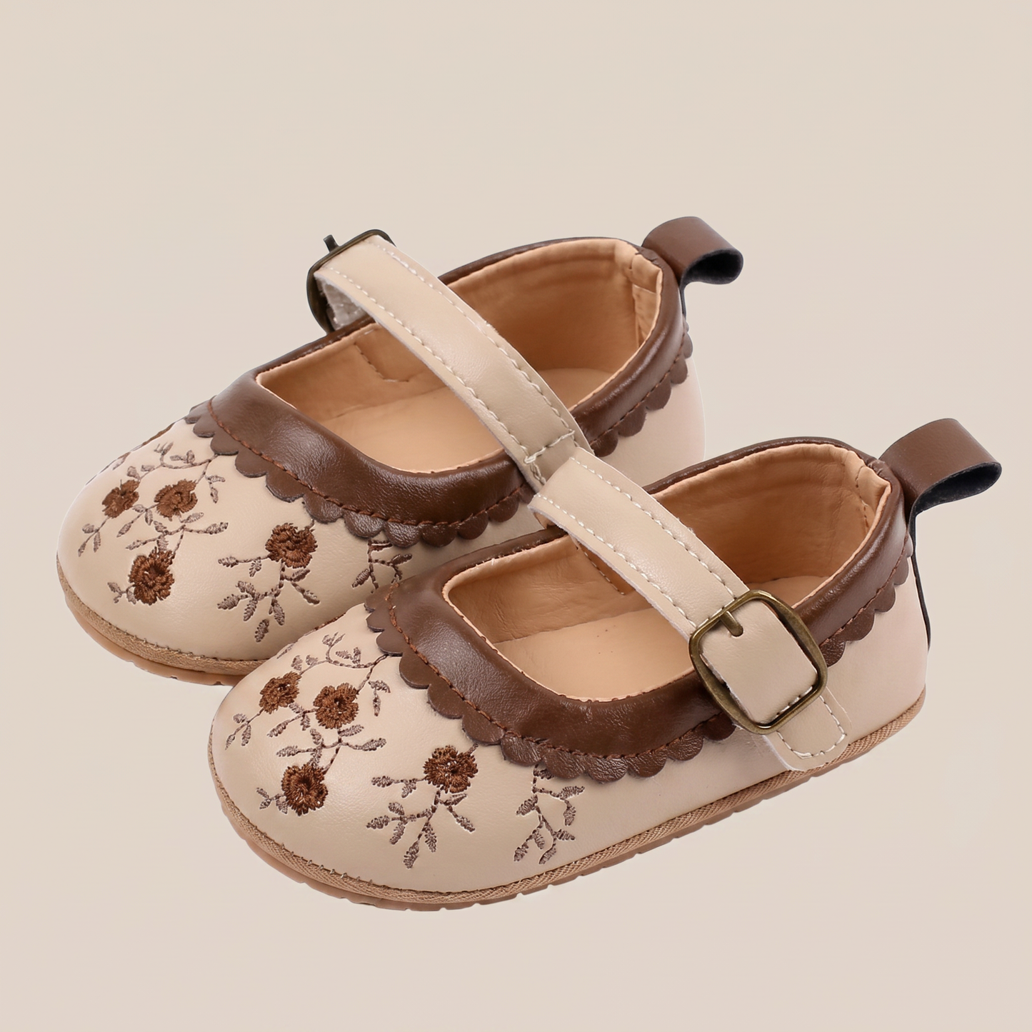 Two-Tone Floral Embroidered Mary Jane