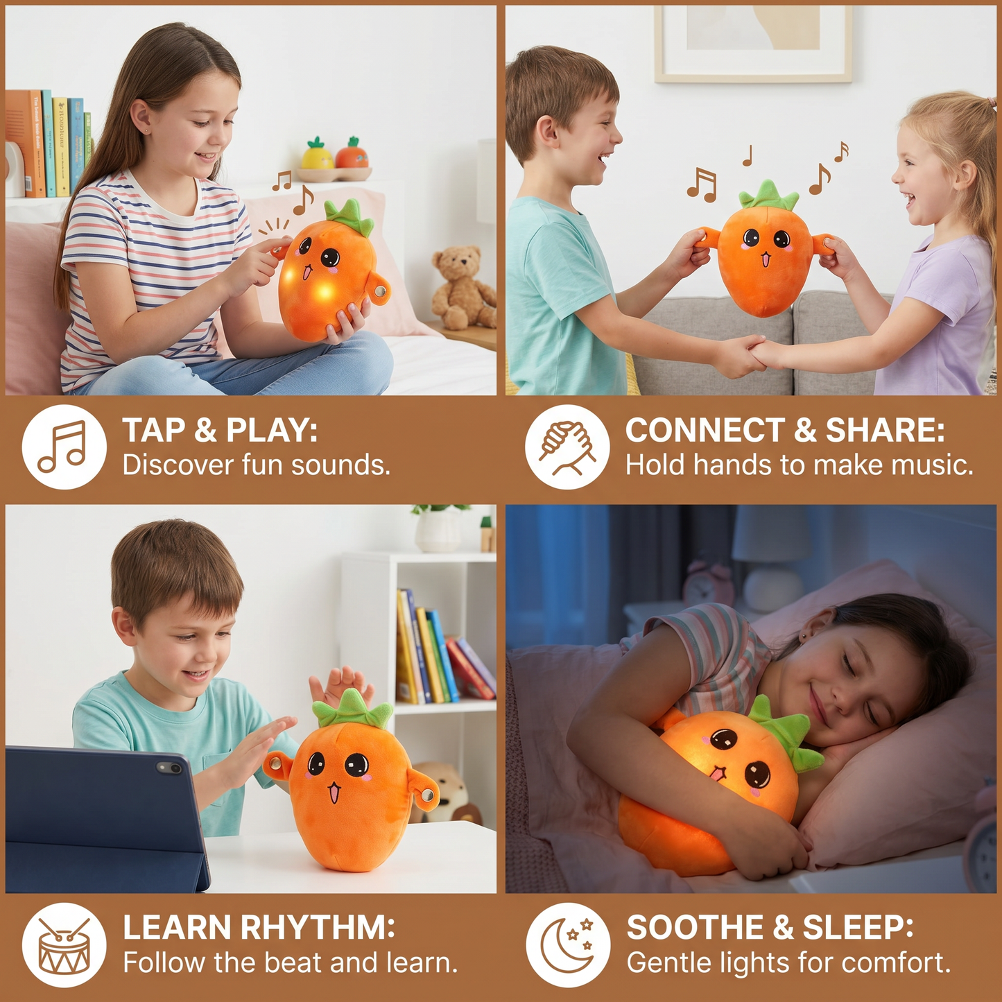 Interactive Fruit Plush Toy for Kids – Sensory Rhythm & Music Toy