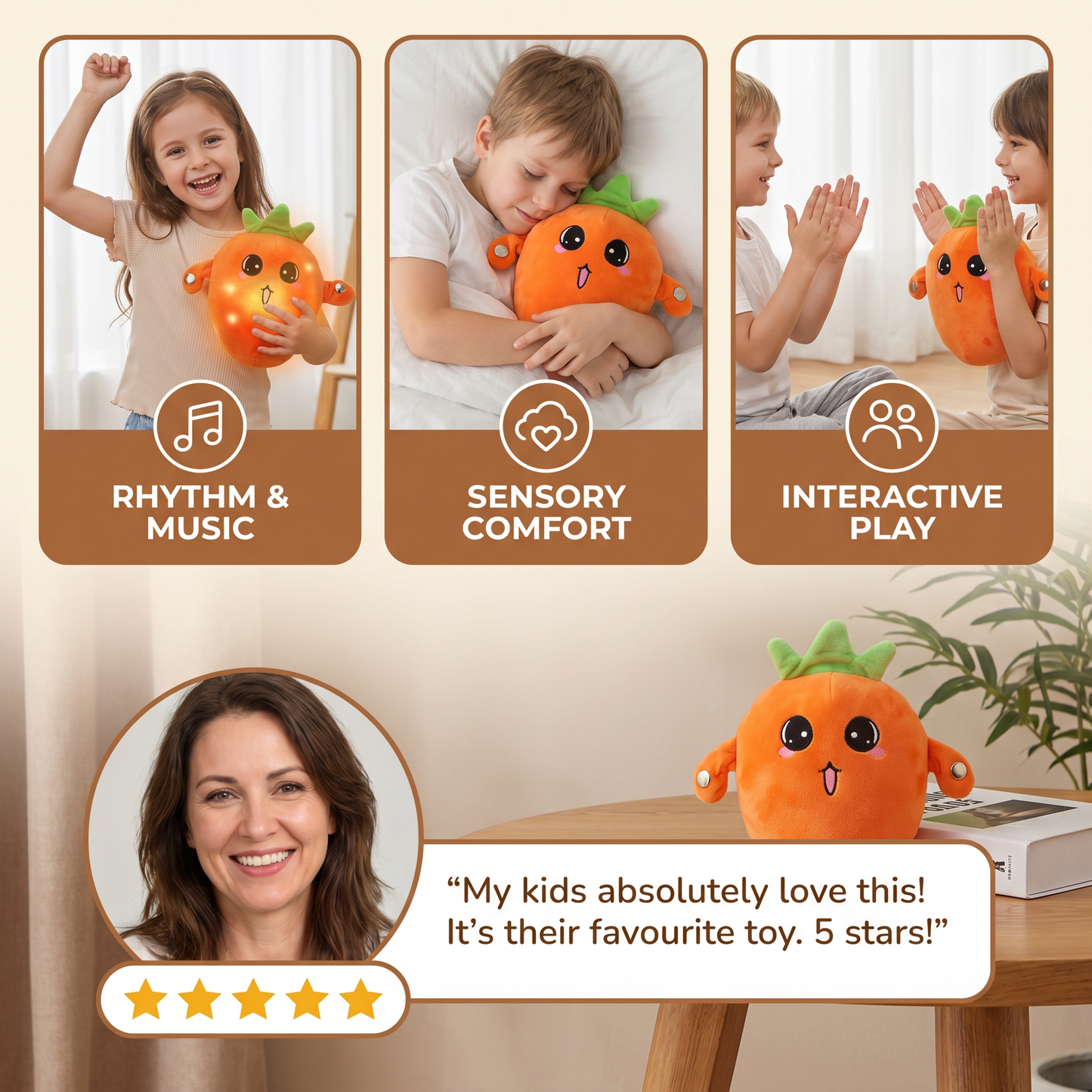 Interactive Fruit Plush Toy for Kids – Sensory Rhythm & Music Toy
