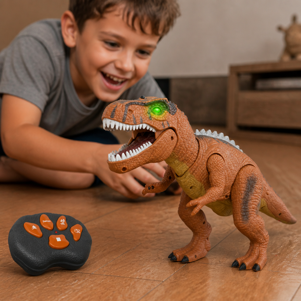 Remote Control Walking T-Rex – RC Dinosaur with Spray Mist, Lights & Sound