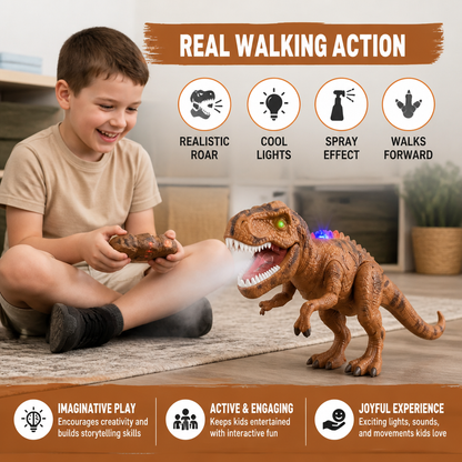 Remote Control Walking T-Rex – RC Dinosaur with Spray Mist, Lights & Sound