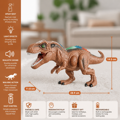 Remote Control Walking T-Rex – RC Dinosaur with Spray Mist, Lights & Sound