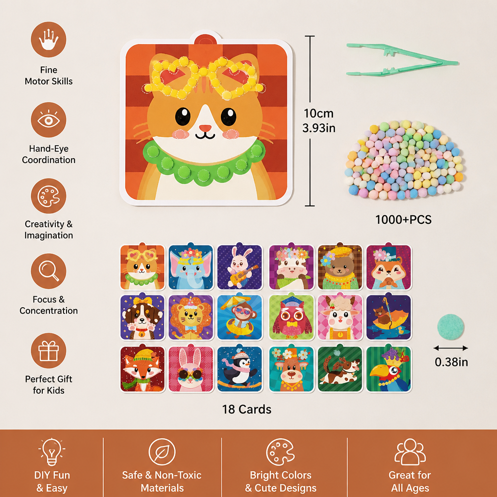 Fuzzy Pom Pom Animal Craft & Painting Kit
